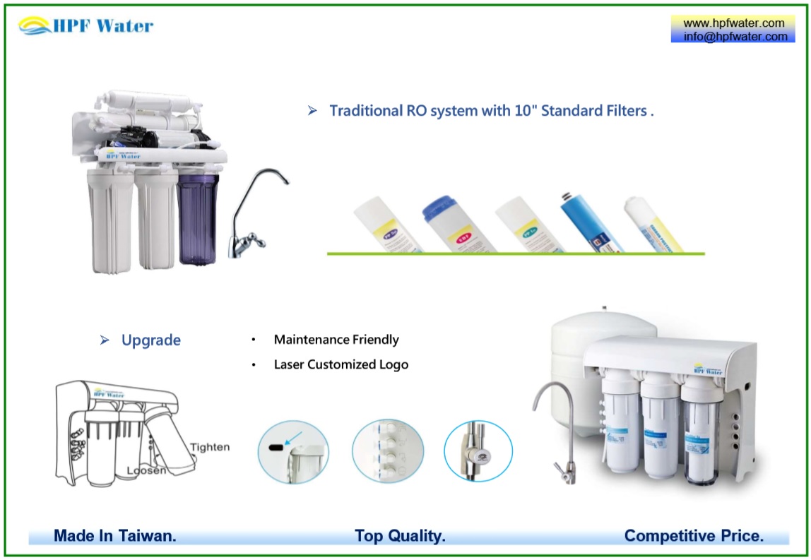 Traditional RO appliance with Standard Filters meets NSF requirements made in Taiwan,